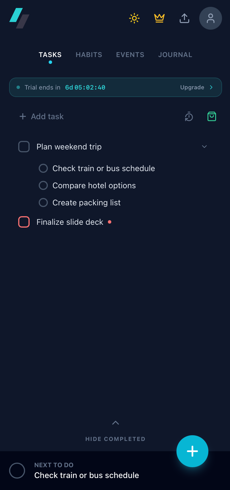 Tasks Screen